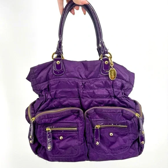 TOD’S Pashmy Medium Media D Satchel in Royal Purple and Gold